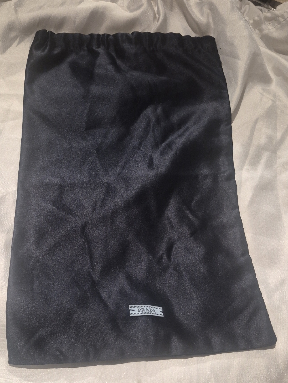 Prada Black Satin Drawstring Pouch with Logo Tag